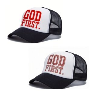 GOD FIRST. Black and White Trucker Cap 🧢 UNISEX